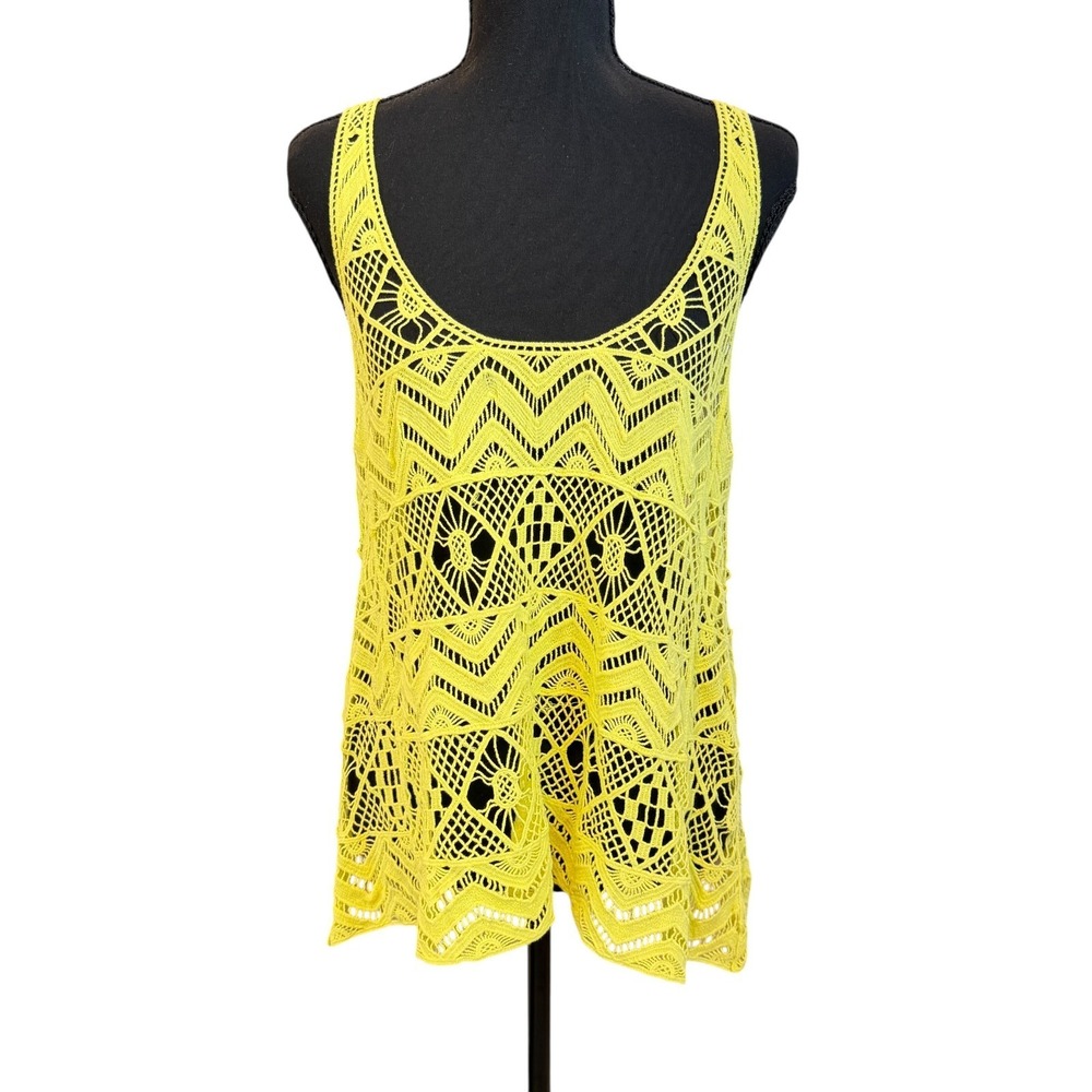 Patchington Womens Crochet Knit Tank Top S Neon Yellow Boho Resort Maximalist